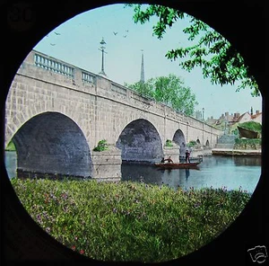 HAND COLOURED Glass Magic Lantern Slide RIVER THAMES NO16 C1890 PHOTO ENGLAND - Picture 1 of 2