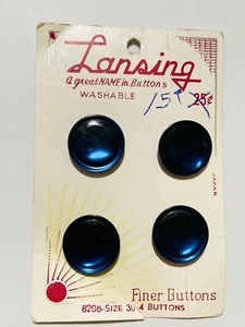 Vintage Lansing Plastic Buttons Navy Blue Flat Top Marbled Shank 11/16" 4 NEW - Picture 1 of 4