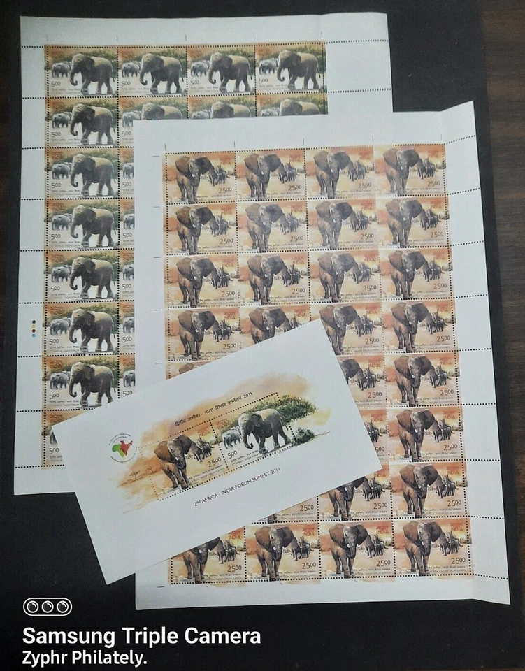 India - "ELEPHANTS ~ 2nd AFRICA - INDIA SUMMIT" MNH Set of 2 Sheets + MS 2011 - Image 1 of 4