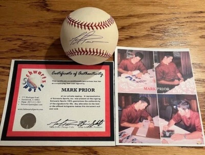 MARK PRIOR Autographed Signed RAWLINGS OML Baseball SCHWARTZ COA/HOLO - Image 1 of 4