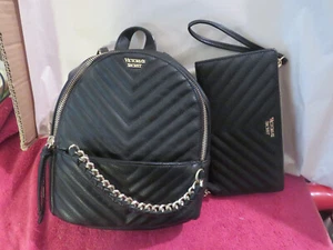VICTORIA'S SECRET Embellished Gold Chain Small City Mini Backpack Black& WALLET - Picture 1 of 5