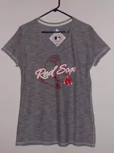 Boston Red Sox Camiseta Mujer Costilla Espacio Tinte Tela Brillo Cuello en V Nueva con Etiquetas - Imagen 1 de 5