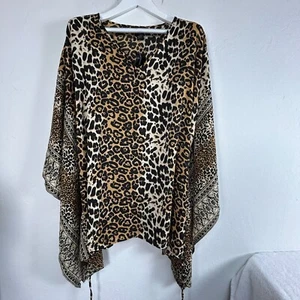 Ashley Stewart Womens Leopard Animal Print Poncho Kaftan Size 14/16 V-Neck New - Picture 1 of 6