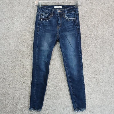 Pantalones de mezclilla KanCan para mujer talla 24 azul lavado oscuro ojales desgastados rock ajustados Foto 1 de 4