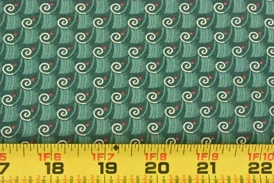 35" Long, Vintage, Small Cream & Green Print on Green, Fabric Country, V338 - Image 1 of 4
