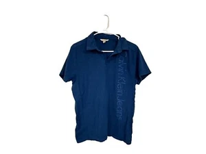 Calvin Klein Jeans Men’s Dark Blue Polo Shirt Spellout Logo Size Medium - Picture 1 of 2