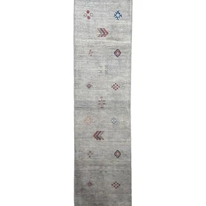 Handmade (2'8" x 9'11") Gray Southwestern Afghan Wool Runner Rug for hallway - Picture 1 of 7