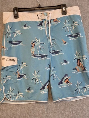 Pantalones Cortos Billabong PX3 Recycler Platino para Hombres 34 Hula Niña Comer Tiburón Azul Foto 1 de 4