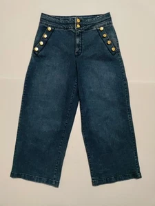 Anne Klein Womens Size 8 Wide Leg Crop Decorative Button Pockets Blue Jeans - Picture 1 of 13
