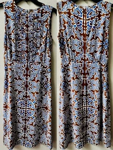TORY BURCH 100% SILK BRN/BLUE SLEEVELESS KNEE LENGTH DRESS WOMENS SIZE 4 - Picture 1 of 9