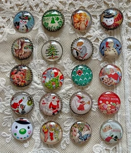 Lot of 20 Vintage CHRISTMAS Art 30mm Glass Dome Cabochons Buttons Unset Pendant - Picture 1 of 7