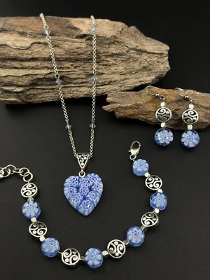 Brighton FIRORI MURANO BLUE Heart Necklace, Bracelet and Earrings Set - Image 1 of 4