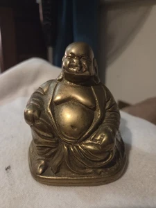 Vintage Heavy Bronze 4" Tall 615g Smiling Buddha Figurine Statue - Picture 1 of 5