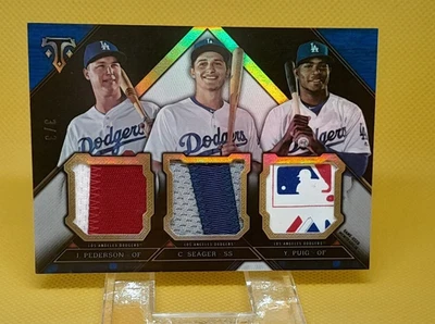 2016  COREY SEAGER  RC- J PEDERSON- Y PUIG  Topps Triple Threads Relic / 3 - Image 1 of 4
