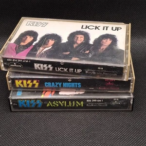 KISS Cassette Tape Lot X3 Asylum Lick It Up Crazy Nights Rock And Roll Tapes - Picture 1 of 10