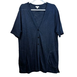 J Jill Cardigan Linen Blend Women’s L Lagenlook Short Sleeve Blue Casual - Picture 1 of 9