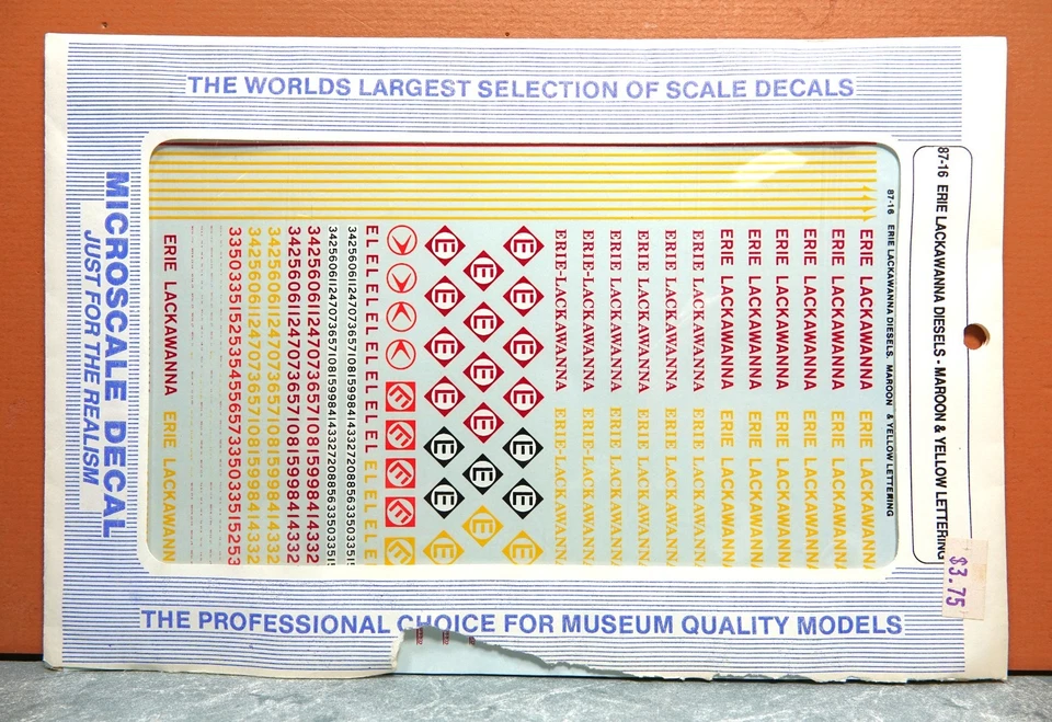 HOJA CALCOMANÍA LETRAS GRANATE/AMARILLO DIESEL ERIE LACKAWANA MICROESCALA 1/87 # 87-16 Foto 1 de 1