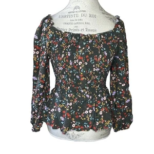 Wishful Park Green Floral Print Smocked Long Sleeve Shirt Women's Size Large NWT - Picture 1 of 7