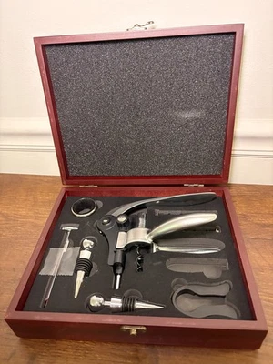 Barware Wine Opener Set Corks Extractor, Stopper, Foil Cutter, Pourer with Case - Image 1 of 4