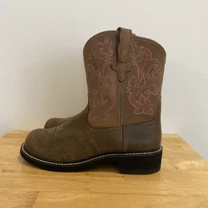 Ariat Fatbaby Black, Pink & Brown Western Cowgirl Boots Nubuck Women - Sz 9 B - Picture 1 of 7