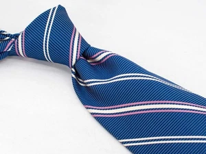 Cravatta vintage Brooks Brothers Makers seta blu rosa righe cravatta uomo designer - Foto 1 di 4