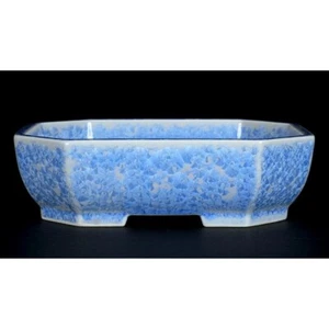 Japanese bonsai pot HEIAN SENZAN Rectangle shape W16.5cm H5cm Light blue Glazed - Picture 1 of 24