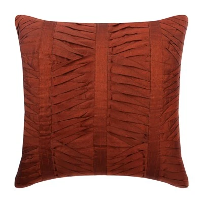 Decorative Cushion Cover Orange 16"x16", Couch Decor Silk Striped - Rusty - Image 1 of 3