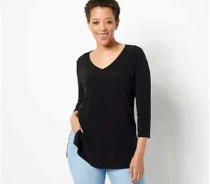 Susan Graver Modern Essentials Regular Liquid Knit Tunic Black Medium A512799 - Picture 1 of 1
