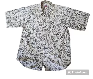 R&Y Sport Beige Herren L Button Down Angelhemd Fischköder Haken Ruten Rollen - Bild 1 von 3