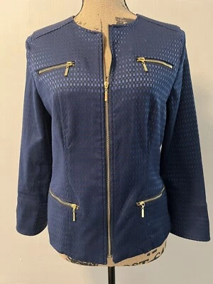 LAURA ASHLEY Women's Blue Printed Zip-Up Pocket Blazer Size Small - Image 1 of 4