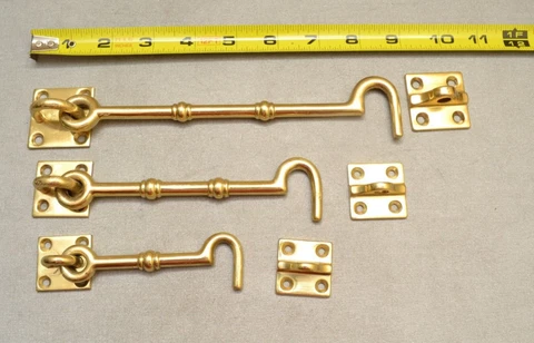 LOT OF 3 SOLID BRASS DOOR LATCH HOOKS/GATE SHUTTER HOOK WITH EYE LATCH Cover