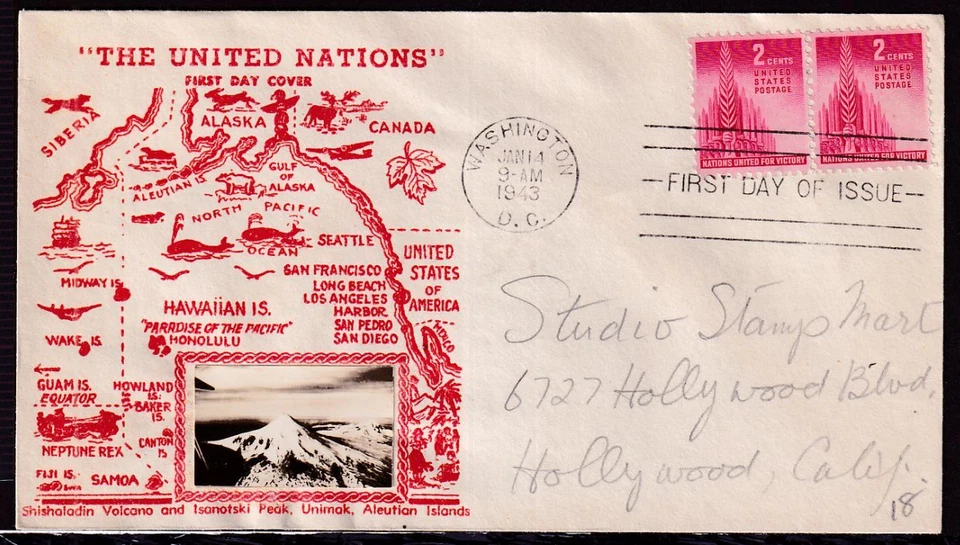 1943 Nations United for Victory Sc 907-17 with Crosby real photo cachetl (F3 - Image 1 of 1