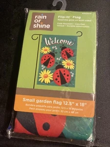 WELCOME LADYBUGS 12.5" X 18" GARDEN FLAG 27-3464-138 FLIP IT! RAIN SHINE - Picture 1 of 2