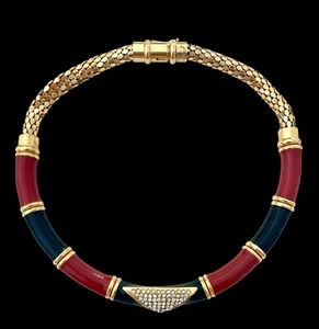Vintage CASCIO BIJOUX Necklace Enamel and Rhinestones Signed - Picture 1 of 5