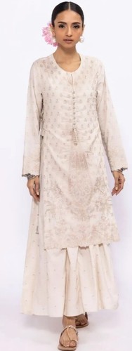 OFF WHITE Abito Kurta Kameez originale ricamato bianco sporco taglia 12 nuovo con etichette