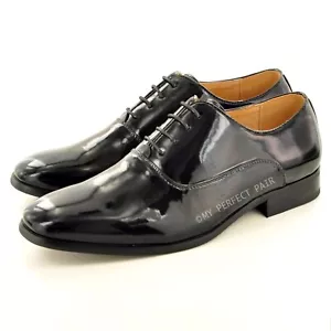 Para hombre Formal Negro con cordones forrado en cuero patente vestido zapatos de boda Reino Unido tallas 7-14 - Imagen 1 de 10