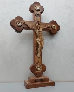 olive & mahogany wood Jesus Crucifix Cross stand Jerusalem holy land large 63 cm - Picture 1 of 8