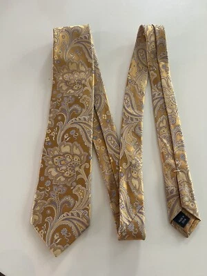 Дизайнерский мужской галстук Neiman Marcus Golden Paisley Design 100% шелк - Изображение 1 из 4
