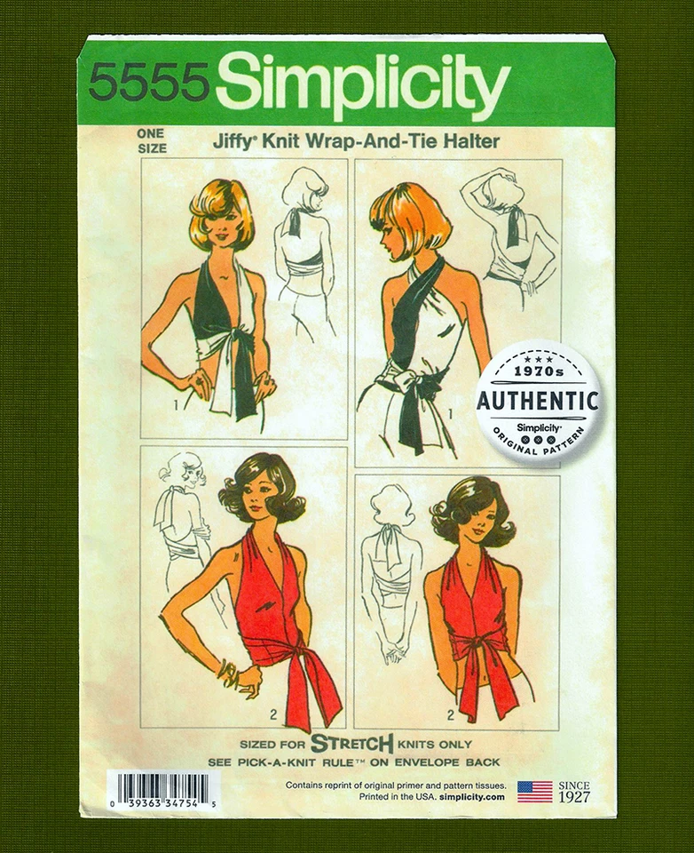 Simplicity Pattern 5555 Tops Halter Wrap Retro 70s Misses 1 Size Fits Uncut