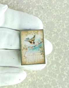 Dollhouse Miniature Antique BIRD postcard Calendar APRIL cherry blossoms SOFT  - Picture 1 of 4