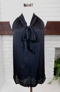 NWT Banana Republic Sz Small Black Satin Bow Tie Sleeveless Blouse Career Dressy - Picture 1 of 6