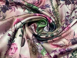 Printed Silky Charmeuse Faux Silk Satin Fabric Dress Craft Draping Material 58'' - Picture 1 of 5