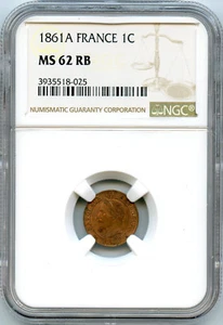 France Napoleon III 1 Centime 1861 A Paris NGC MS62 RB - Picture 1 of 2