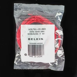 5' FT New Sealed RED Ethernet RJ45 CAT5 Belkin Network LAN Patch Feet CAT5e - Picture 1 of 2