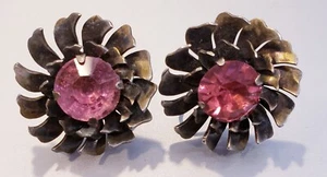 VALFRAN BRODY DESIGN STERLING SILVER PINK RHINESTONE EARRINGS - Picture 1 of 3
