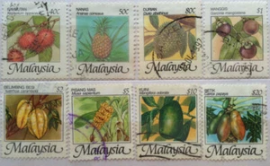 Malaysia Used Stamp - 8 pcs 1986 Fruits Definitive Stamps - Picture 1 of 2