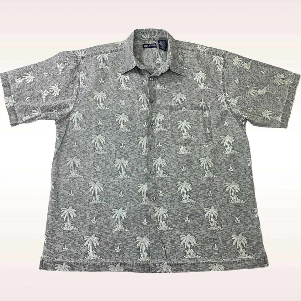 Camisa Gloria Desteñida De Colección Para Hombres XL Gris Campamento Palmera Hawaiana Algodón Abotonada Foto 1 de 4