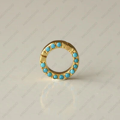 Arizona Turquoise Enhancer Circle Push Lock Solid 18k Yellow Gold Charm Holder - Image 1 of 4