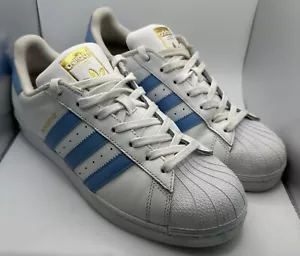 Adidas Superstar Schuhe 8,5 UK weiß blau gold BY3723 Sneaker Originals - Bild 1 von 6