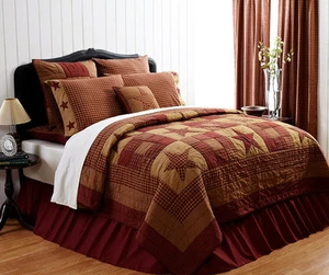 NINEPATCH STAR 1pc King QUILT : FARMHOUSE RED BROWN RUSTIC PRIMITIVE - Picture 1 of 3